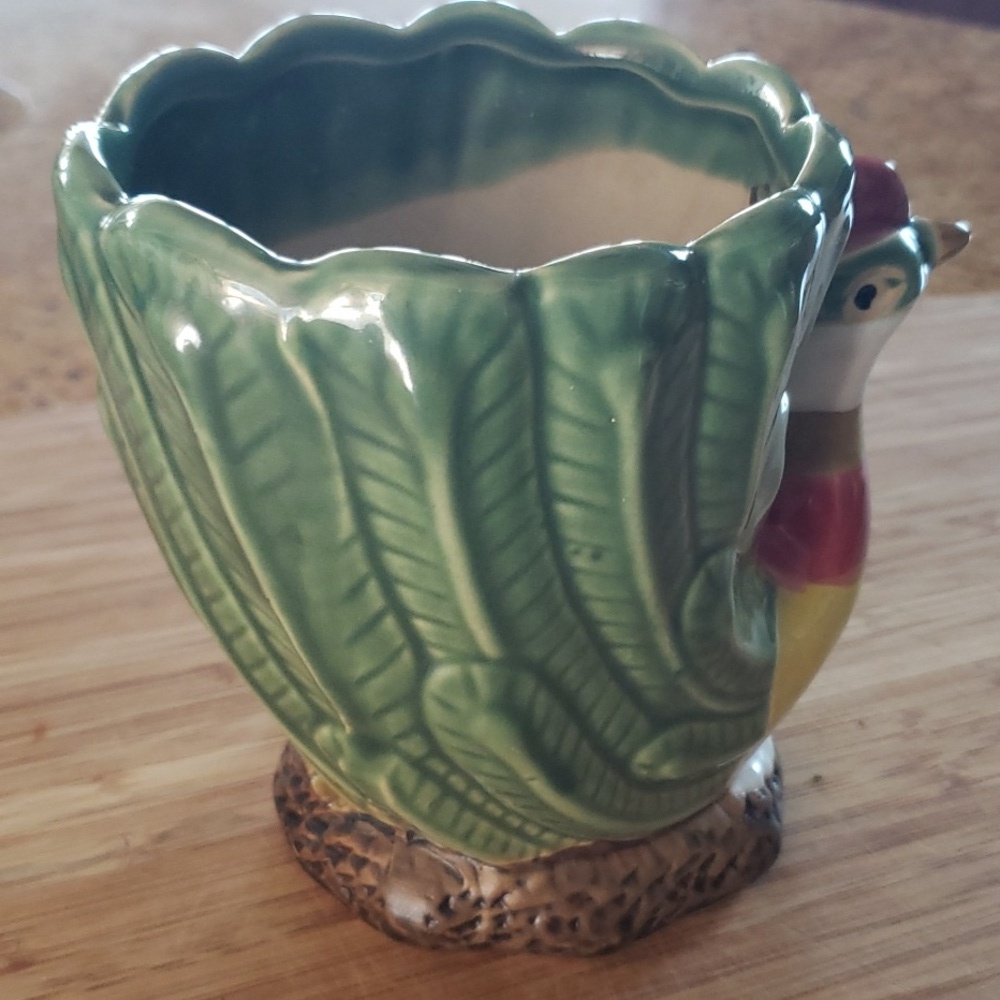 Vintage Green Pheasant Planter, Colorful Game Bird Planter. - Picture 7 of 16